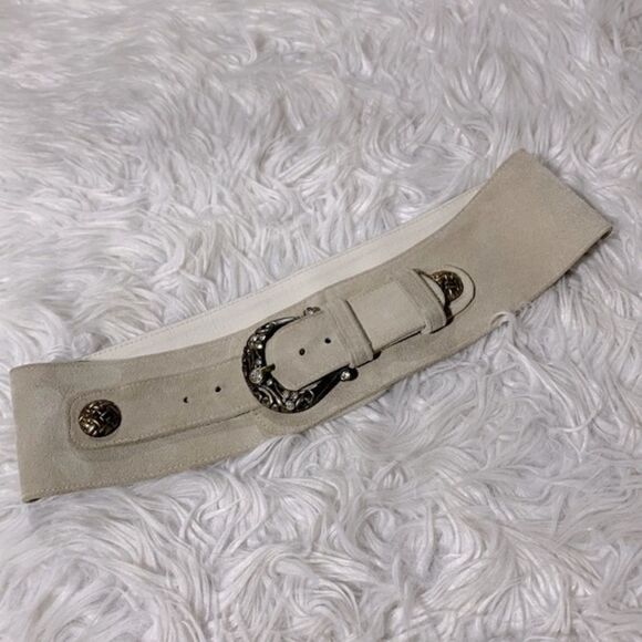 AMORE MIO suede belt goldtone hardware with rhinestones/crystals sz Small - Picture 2 of 10